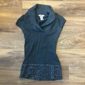 Bongo Vintage Sweater Dress Womens Small Charcoal Gray Cowl Neck Mini